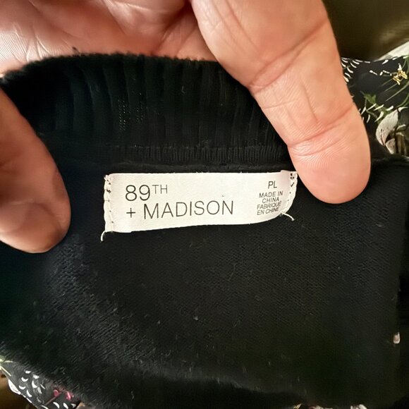 89th & Madison Black Knit Top W/ Sheer Floral Sleeves Size PL - Picture 6 of 7